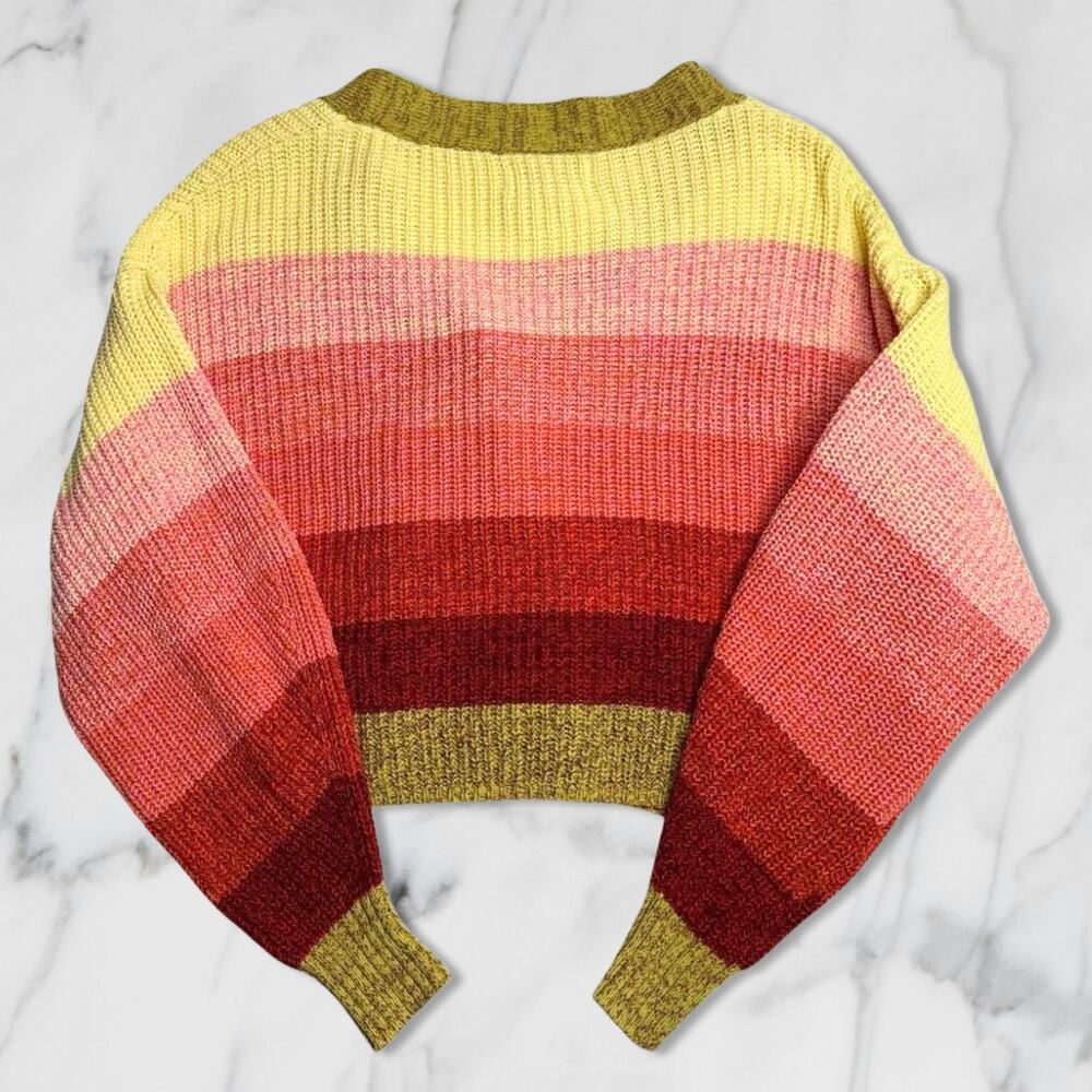 Urban Outfitters Turner Ribbed Cropped Striped Button-Down Retro Cardigan Small - Picture 3 of 8
